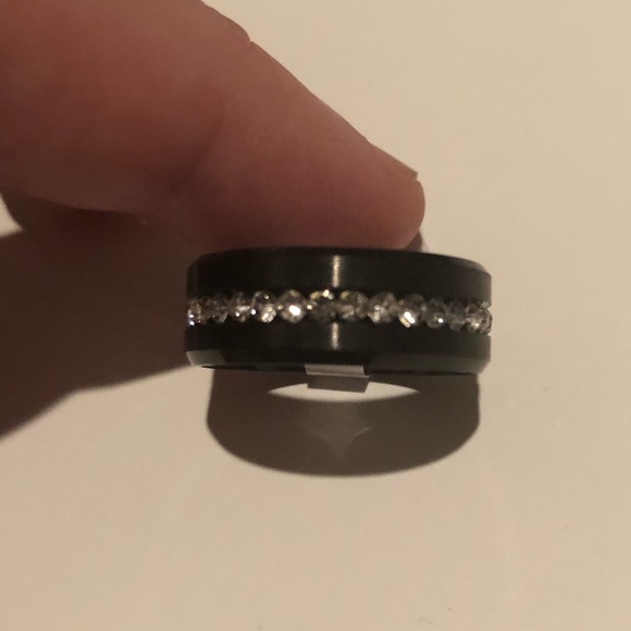 Stainless Steel Black Row Diamond Inspired Ring - Picture 4 of 6